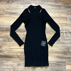 NWT - Lulus - Casual Chic Black Ribbed Cutout Bodycon Mini Dress - Sz Large